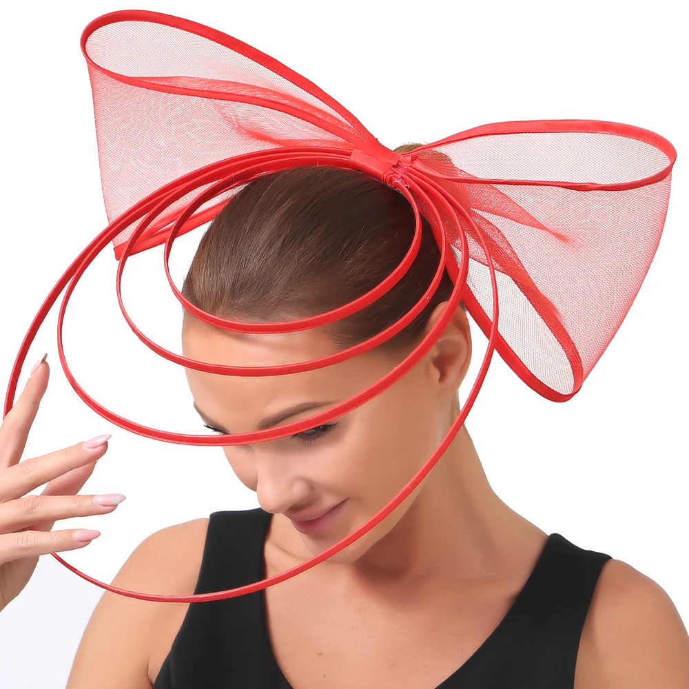 Solid Color Mesh Big Bow Fascinator Wedding Hat Chapeau Hair Clip for Women Bride Cocktail Tea Party Wild Hair Accessory