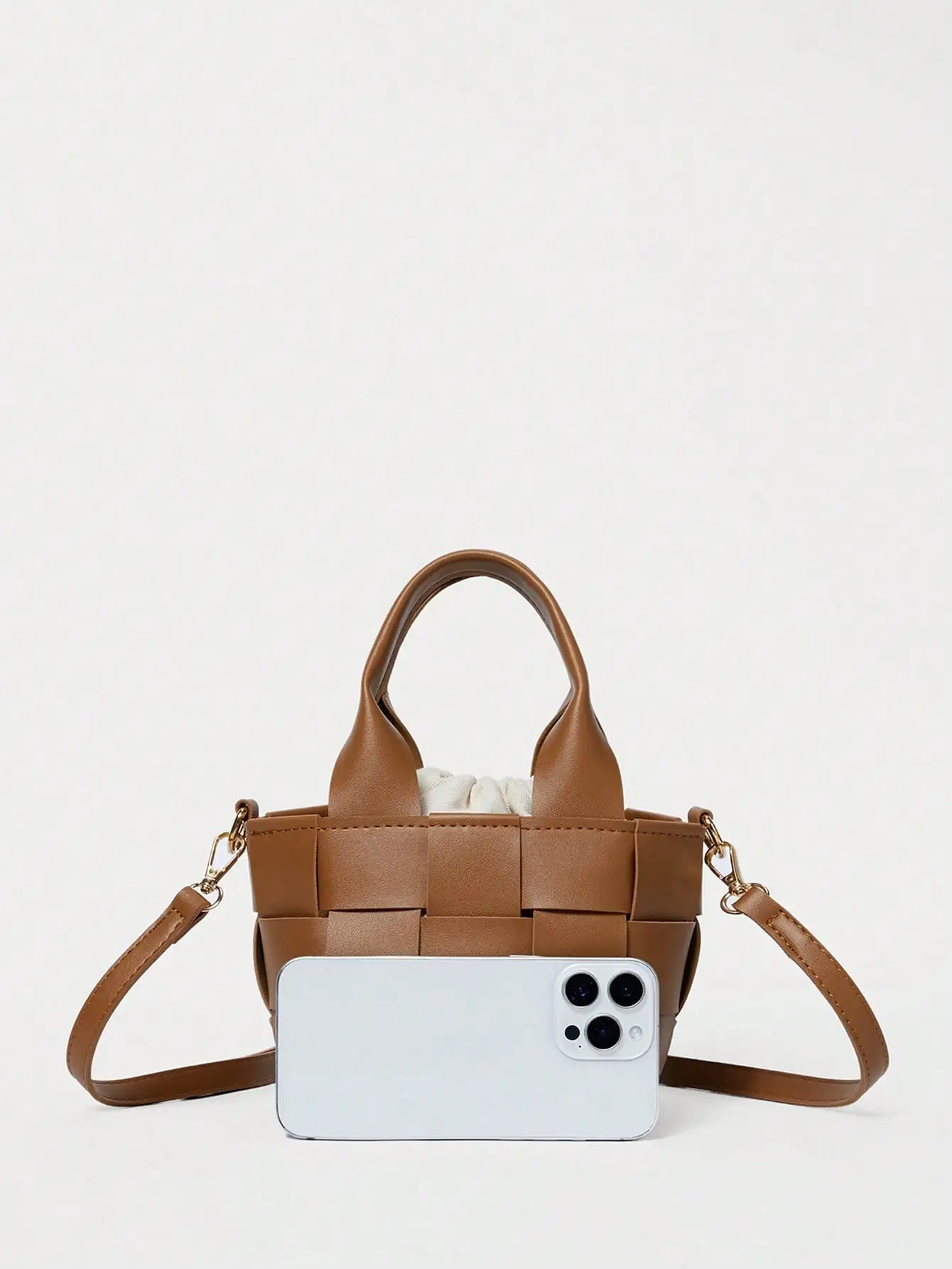Modische, minimalistische, karierte Bucket Bag, leicht, mit verstellbarem Riemen, Damen-Handtasche mit Tragegriff für Urlaub, Reisen und den Alltag – Detail 5