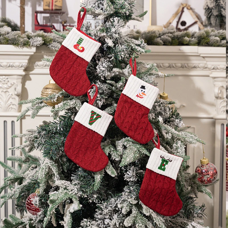 Creative Letters Embroidered Christmas Stocking Durable Christmas Tree Pendant Fashion Cute DIY Home Decorations Xmas Gifts