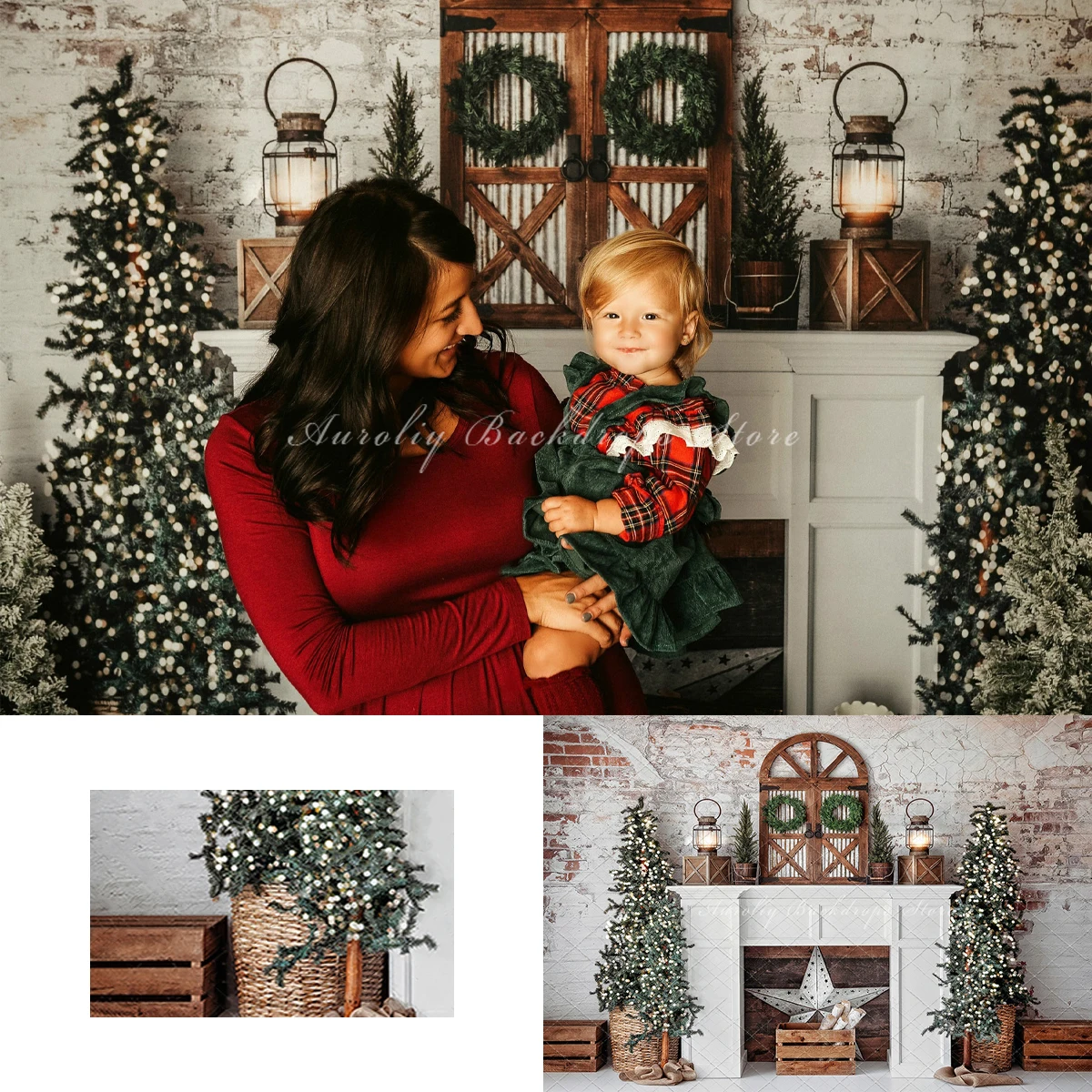 

Vintage Rustic Christmas Holiday Backgrounds Kids Adult Photography Child Baby Xmas Tree Fireplace Decors Photo Studio Backdrop