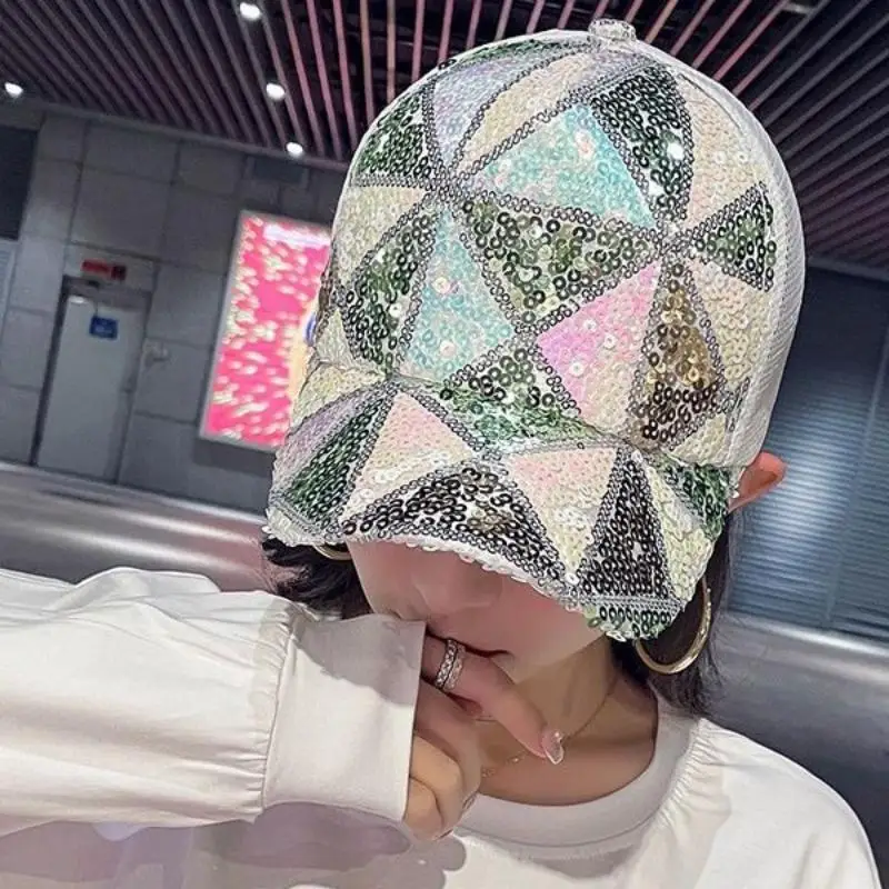 Shiny Colorful Sequin Baseball Cap Breathable Mesh Back Adjustable Fit For Beach Parties Music Festivals Outdoor Activities