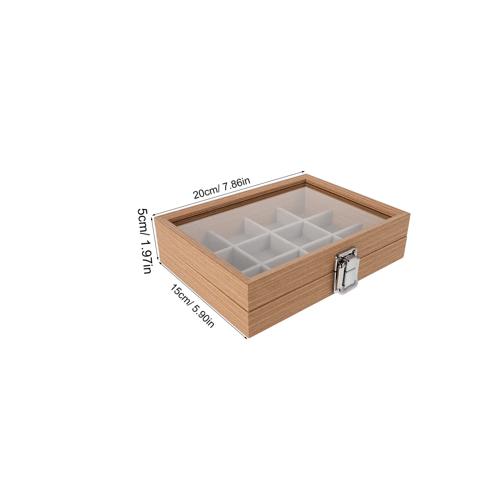 12 Grid Nail Art Storage Box Glass Lid Wooden Jewelry Organizer Dustproof Display Case for Earrings Rings Bracelets