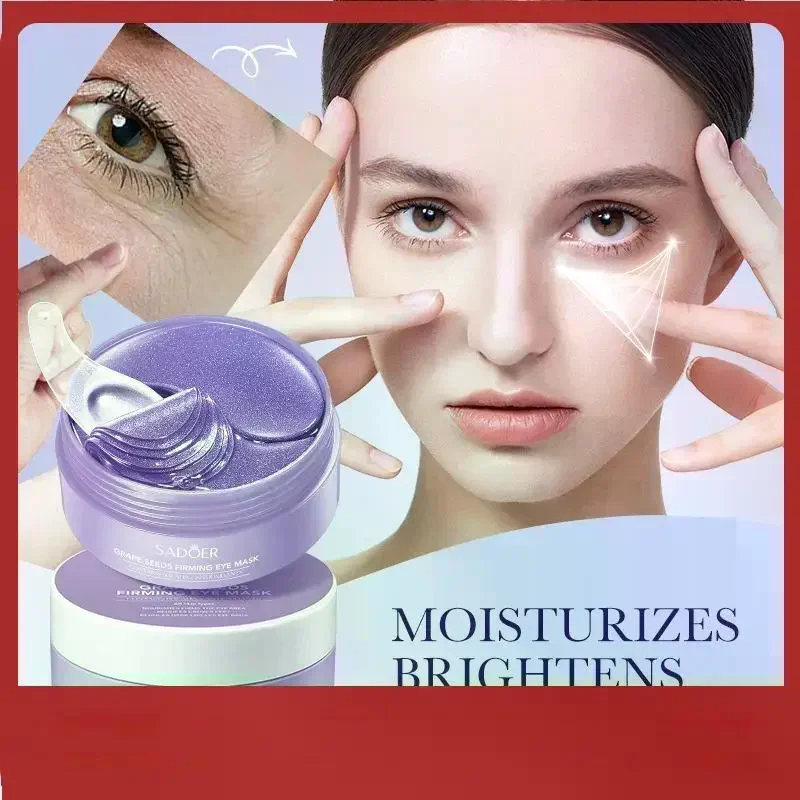 SADOER 60pcs Grape Eye Mask Anti Dark Circles Removal Bags Moisturizing Firming Patches Skin Care