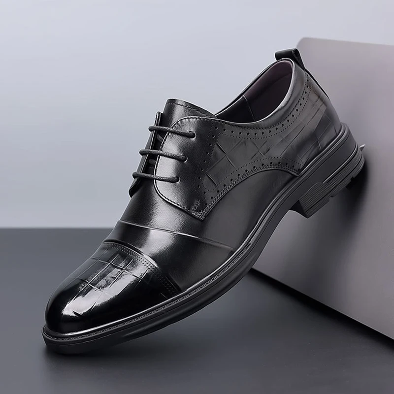 New Oxford Men's Dress Shoes Formal Business Lace Up Genuine Leather Shoes Men's Office Leather Shoes Elegant Men's Dress Sh