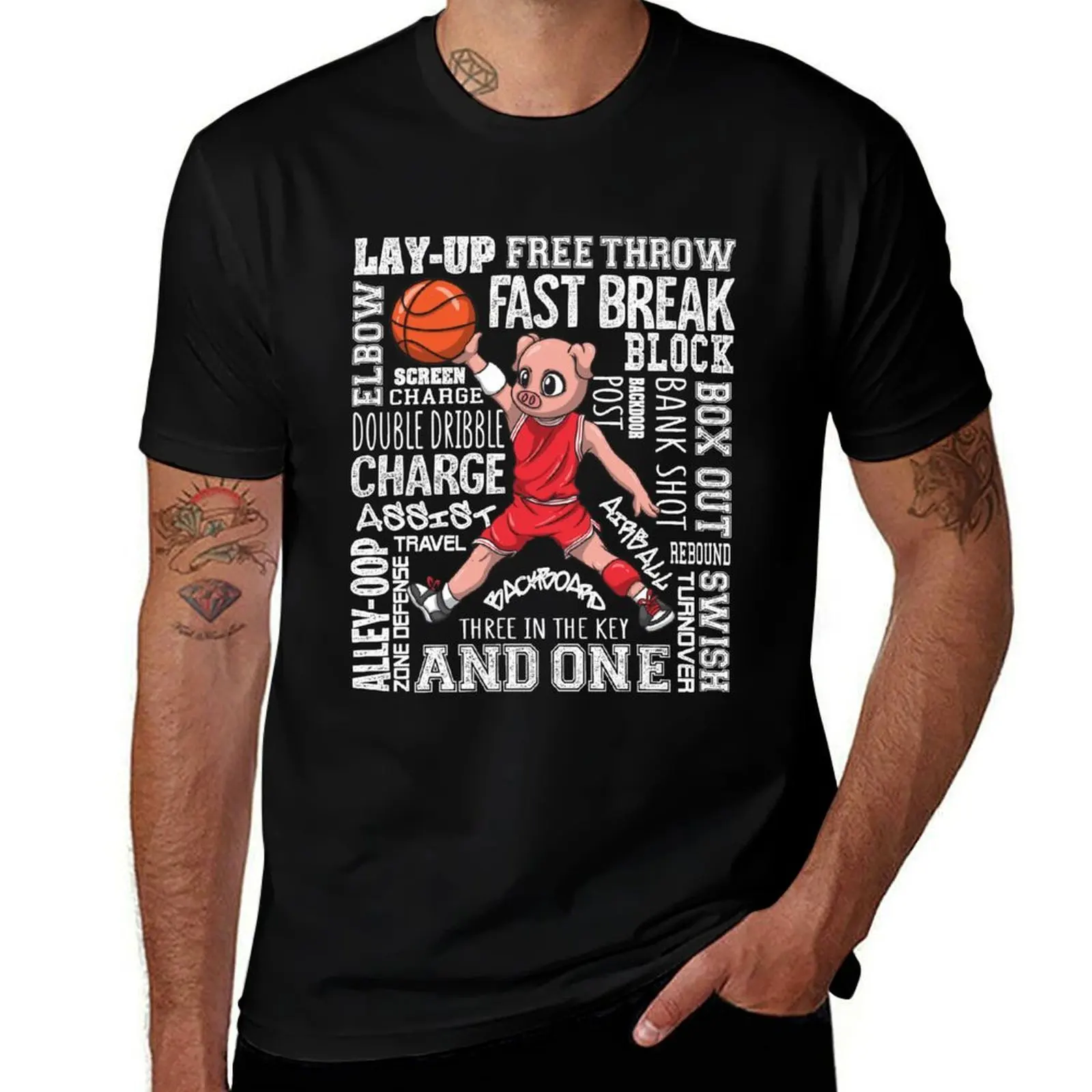 Funny Anime Animal Furries Dunk Basketball Cute Pig T-Shirt Casual Loose Short Sleeve Tee for Men