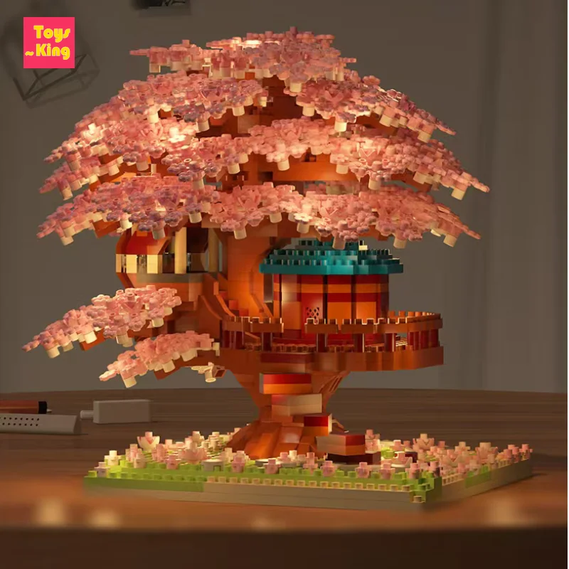 

Мини-цветочный дом на дереве, модель строительных блоков, персиковый цветок, сделай сам, сборка, город, вид на улицу, кирпичи, детские игрушки, рождественские подарки для девочек