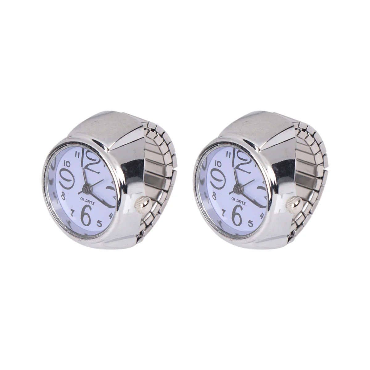 2Pcs Couple Ring Watches Distinctive Mini Finger Watches Big Number Display for Outdoor Wedding Travel Gift Use
