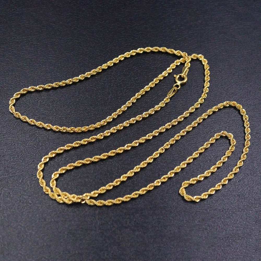 Au750 Real 18K Yellow Gold Twist Rope Chain Women Men Necklace 2mmW 3.3-3.5g