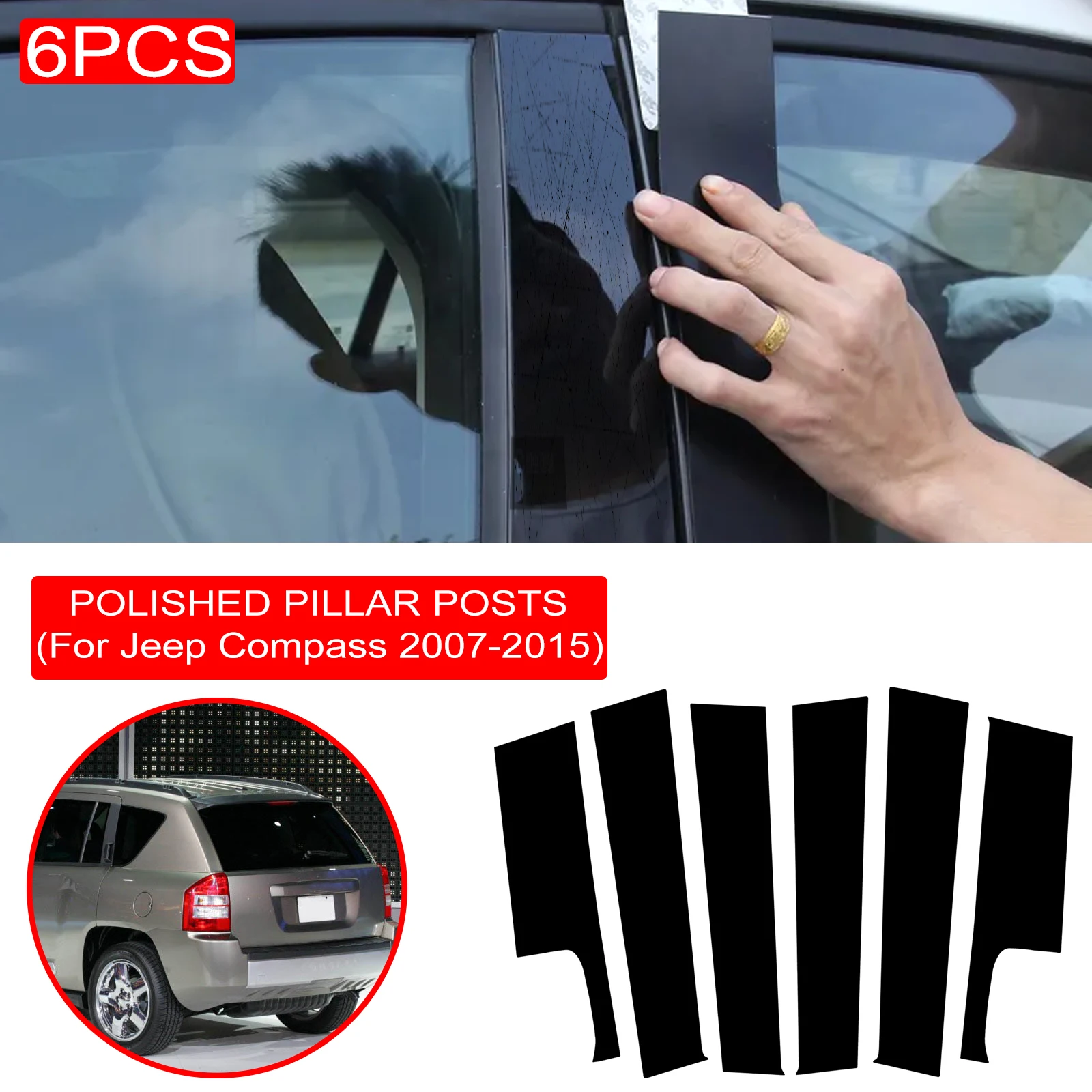 6PCS Polished Pillar Posts For Jeep Compass 2007-2015 Car Window Trim Cover BC Column Sticker Acessório Para Carro Dropshipping