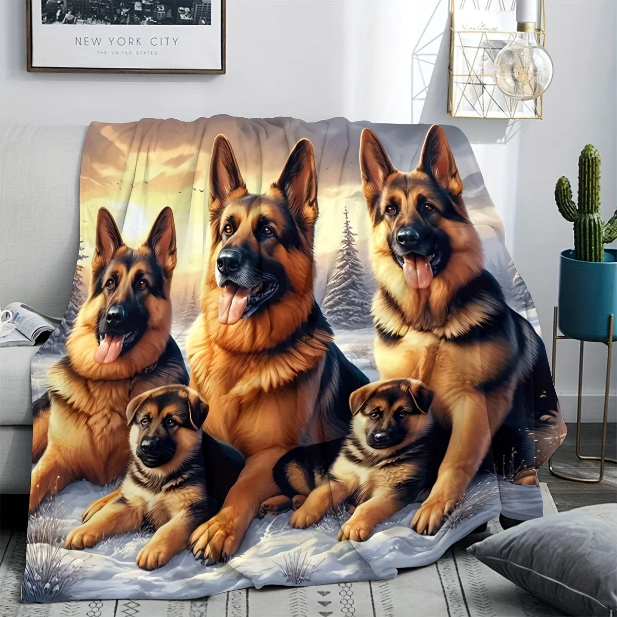 Cross-Border 3D Digital Printed Blankets Featuring German Shepherd Puppies, Suitable for Air Conditioning, Dorms, And Office Nap