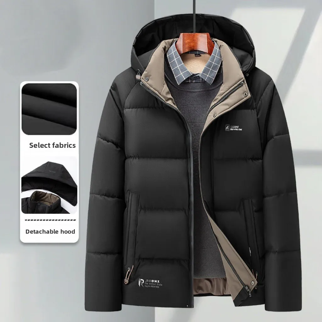 

Мужская зимняя куртка со съемным капюшоном, деловое повседневное теплое утолщенное хлопковое пальто