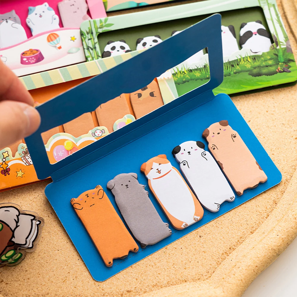 2 Packs Cartoon Animals Sticky Notes Capybara Panda Cat Notepaper Memo Clips Decorative Paper Bookmarks Office School