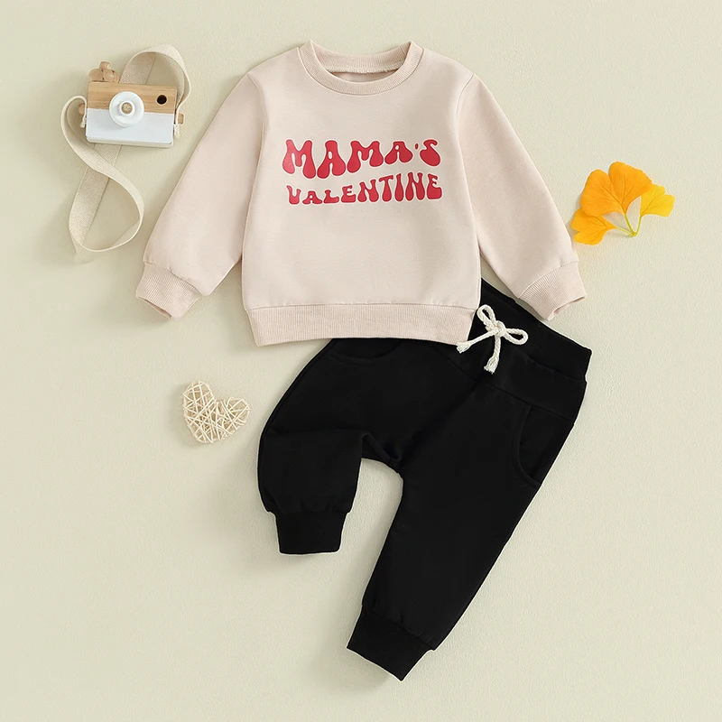 2023-10-26 Lioraitiin Toddler Baby Boy Valentines Day Outfit Long Sleeve Crewneck Sweatshirt Top Casual Pants Set 2Pcs Outfit