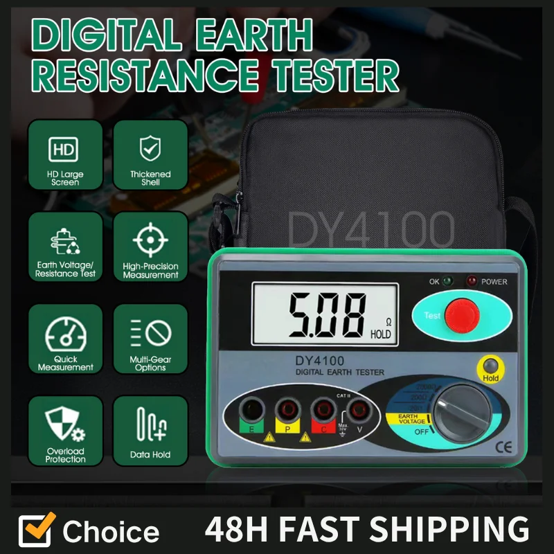 

Digital Earth Ground Resistance Tester,0-2000 ohm Meter Earth Resistance Tester,Overload Protection AC Ground Voltage Meter