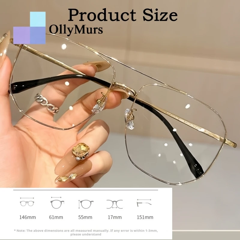 

OLLYMURS New FashionGlasses Ultralight Titanium Alloy Big Size Optical Prescription Eyeglasses Retro Men's Aviator Frame 5588