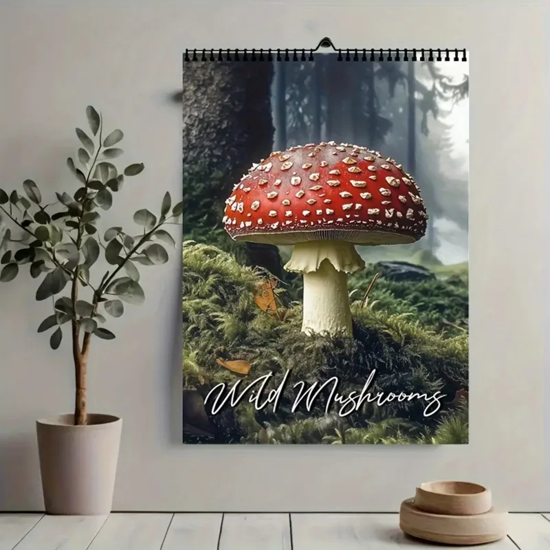 تقويم الفطر البري لعام 2026 - فطر مرقط باللونين الأحمر والأبيض، بما في ذلك من يناير إلى ديسمبر والعطلات