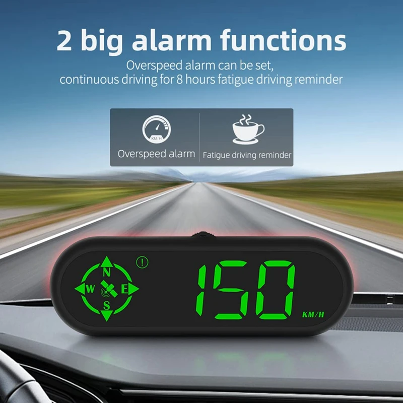 Digital Car GPS Speedometer Car HUD Head Up Display With Speed MPH, Compass Driving Direction, Fatigue Driving Reminder