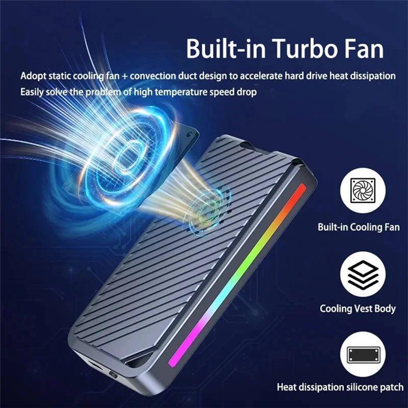 

Durable-RGB M.2 Мобильный жесткий диск NVME Protocol SSD Внешняя коробка 40 Гбит/с Твердотельный жесткий диск Коробка с чипом 2464 Жесткий диск, RGB
