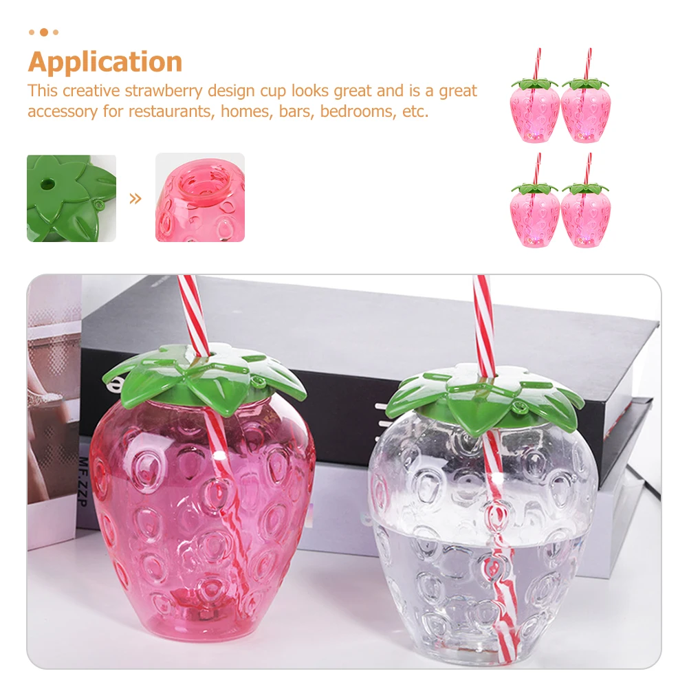 

4 Sets Cup Red 500ml Cute Portable Bottle with Lid for Strawberry Water Bottles Party Strawberry Shape Water Glass