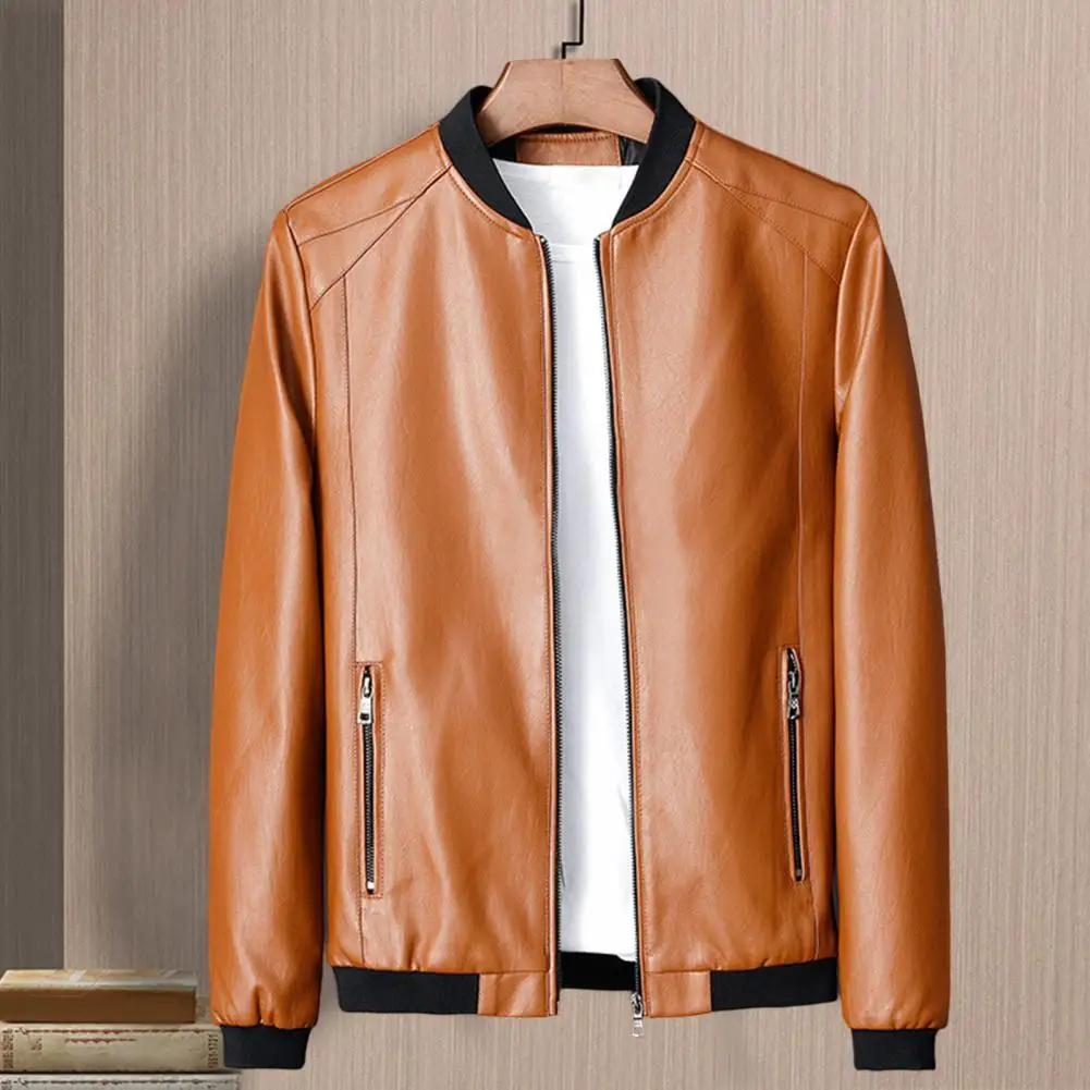 2023 Pu Leather Jacket Men Men's Leather Jackets Autumn Casual Motorcycle PU Jacket Biker Leather Ribbed Cuff Coats Men Outwear