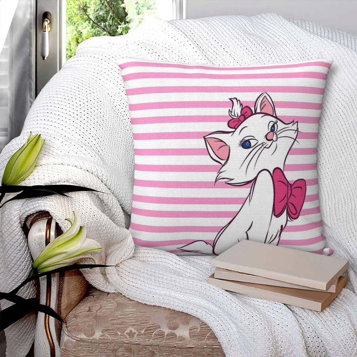 Marie Pink From Aristocats Square Pillowcase Pillow Cover Velvet Cushion Zip Decorative Throw Pillow For Home Living Room