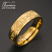 Teamer Jesus Fish Ring Stainless Steel Hope Love Faith Wide Finger Ring for Women Couple Christian Prayer Amulet Jewelry Gifts