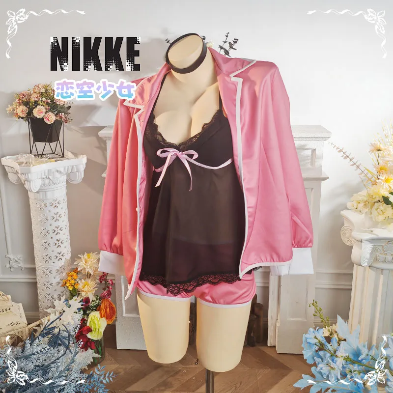 

NIKKE Косплей Rapi 코스프레 Сексуальное женское белье с v-образным вырезом Камзол Розовое пальто Jirai Kei Хэллоуин