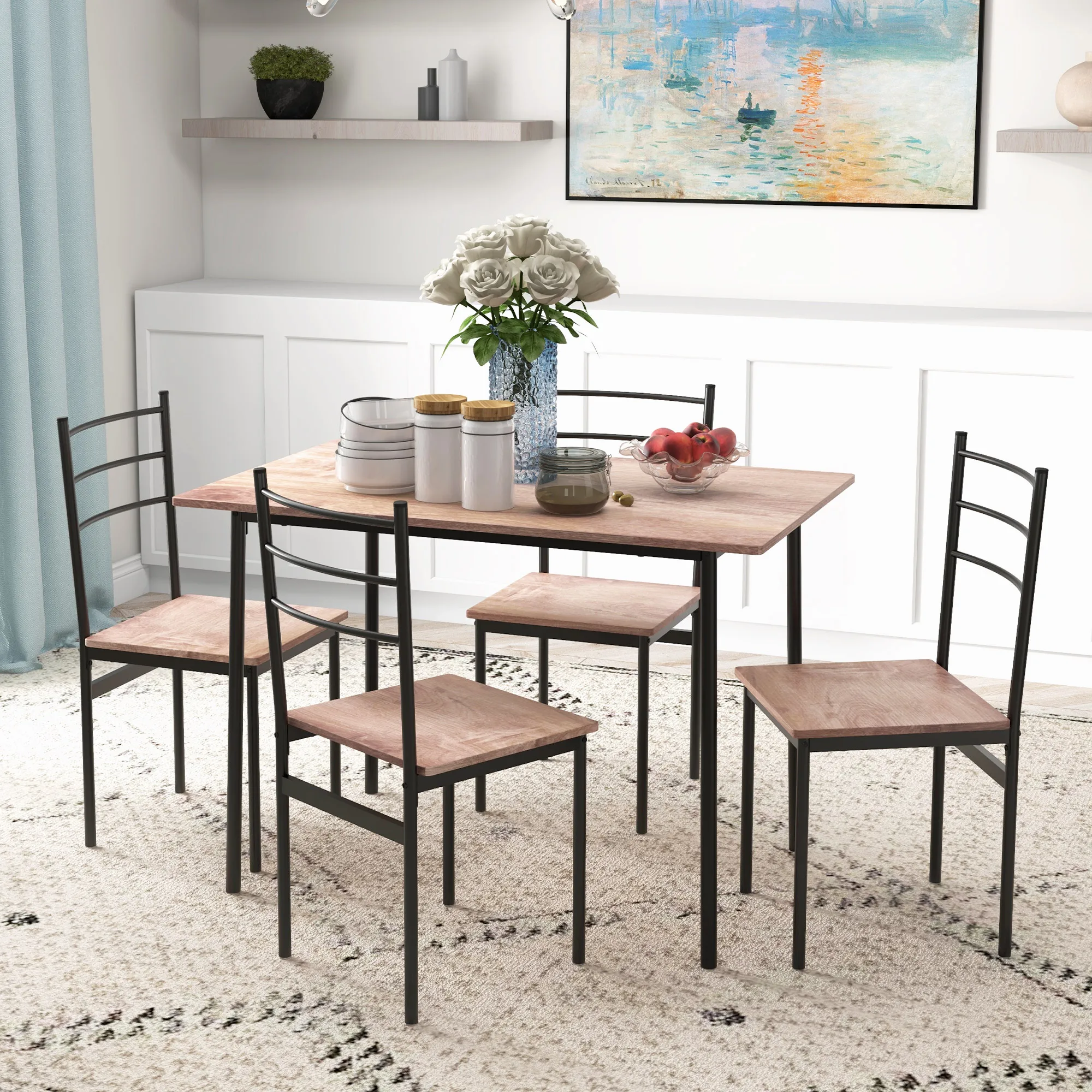 Homcom 5 Piece Dining Table Set for 4, Space Saving Table and 4 Chairs