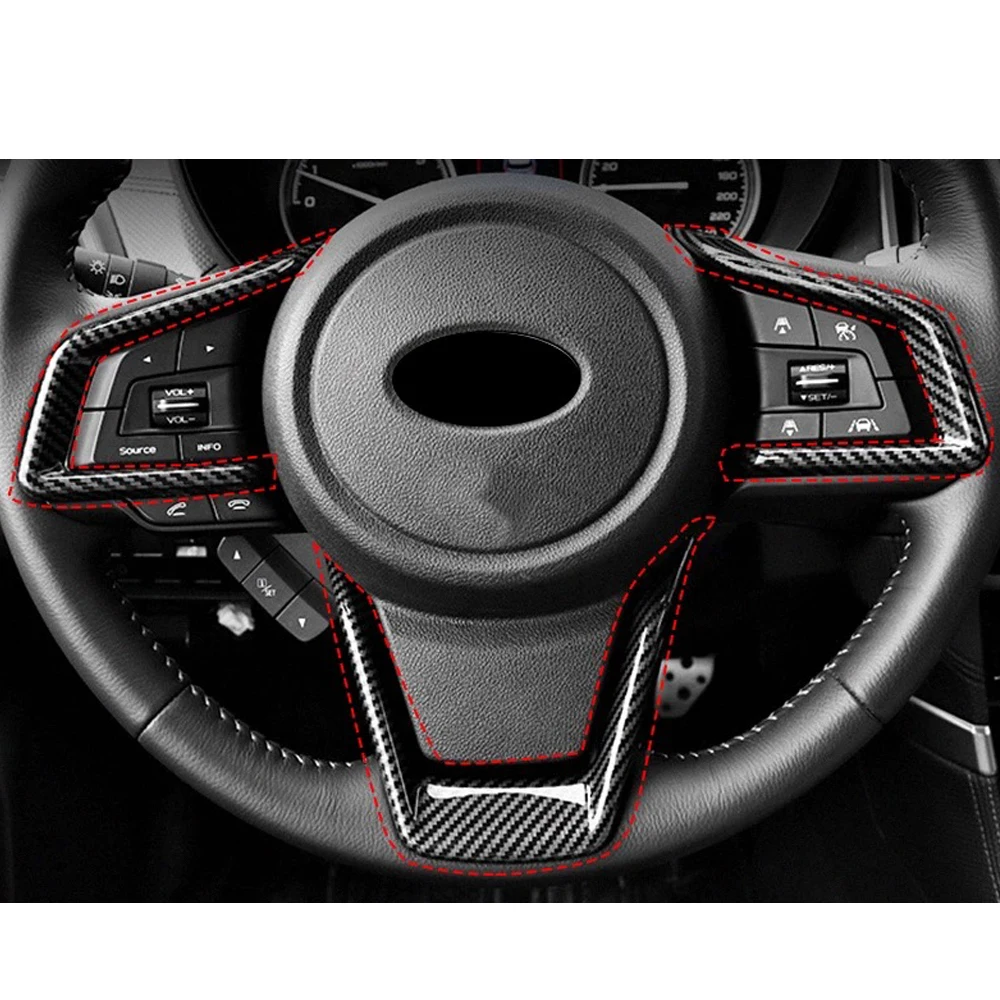 3 Stück Carbonfaser-Lenkradabdeckung, dekorative Zierleiste für Subaru Crosstrek 2020–2024, rot/gelbe Innenraumaufkleber – Detail 3