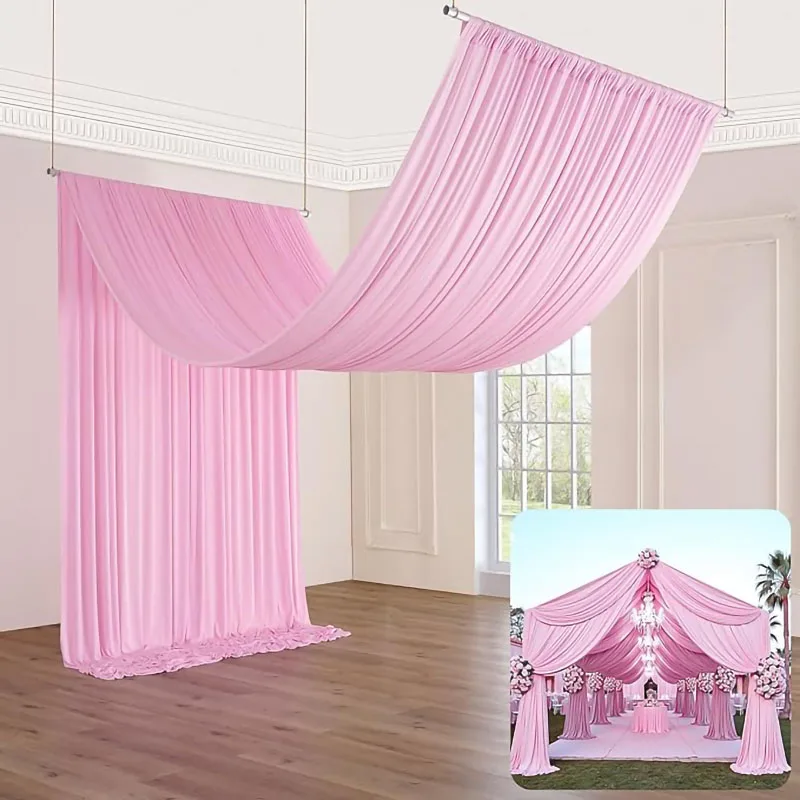 

White Ceiling Curtain Panels For Weddings Partie,1Panel Polyester Fabric Wrinke Free Ceiling Drapes For Tent Canopy Church