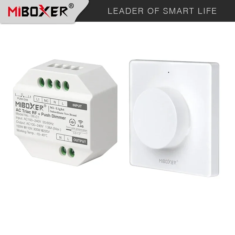 Miboxer AC110V 220V AC Triac RF Push Dimmer Controll and 2.4GHz Wireless Rotating switch panel remote