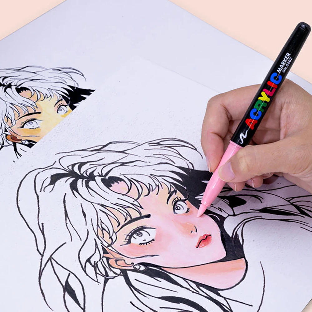 Imagem -04 - Tons de Pele Marcadores de Arte Canetas Tinta Acrílica Conjunto para Esboço Retrato Manga Desenho Ilustração Esboçando Arte Suprimentos 12 Cores