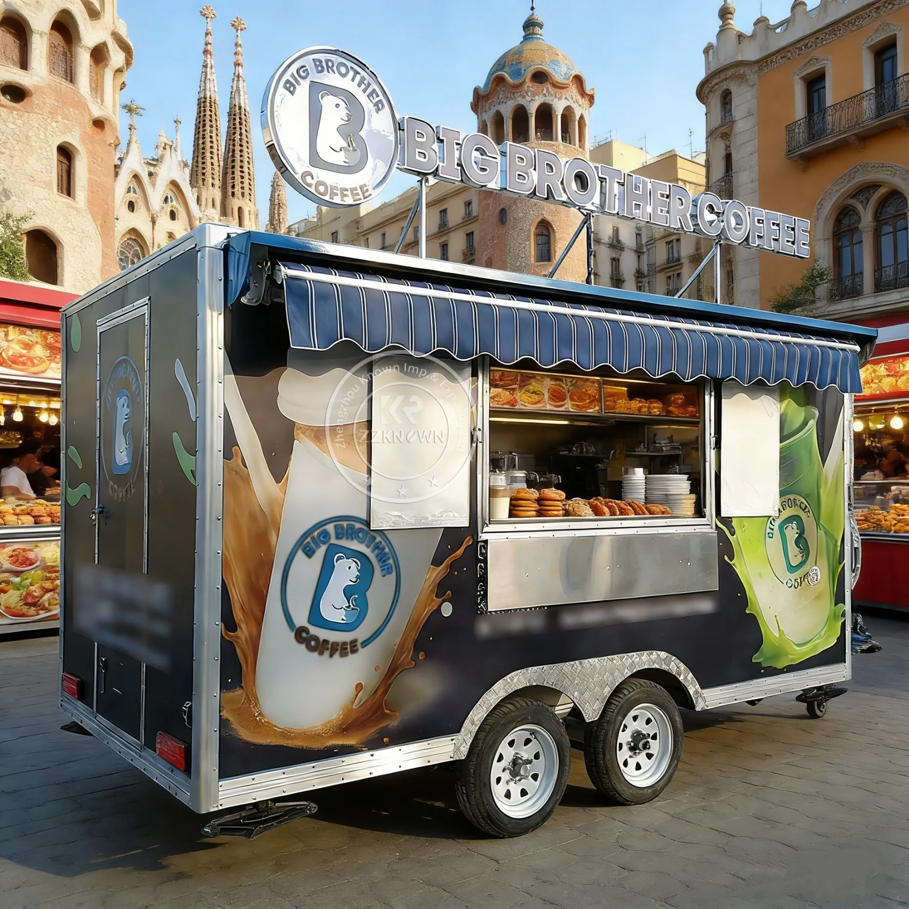 

Кофейные прицепы CE: полностью оборудованные передвижные фургоны из стекловолокна для продажи мороженого и закусок с полностью оборудованной кухней