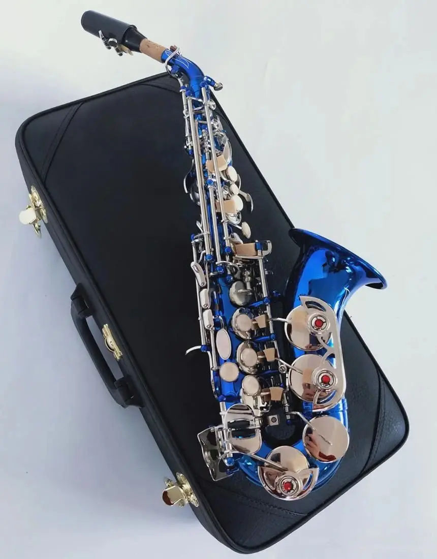 

New blue 991 B-flat curved soprano saxophone jazz instrument gold-plated key surface does not fade professional saxo soprano