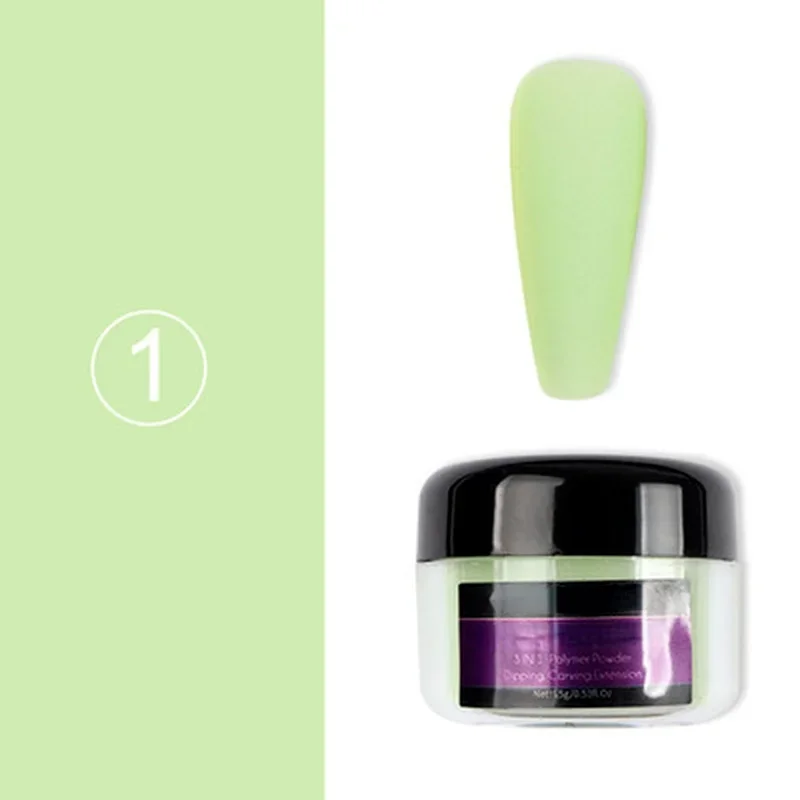 15g Green Yellow Nail Acrylic Bulk Fine Powder For Manicure 3D Extension Crystal Powder Spring Summer Charm Nail Art Decorations