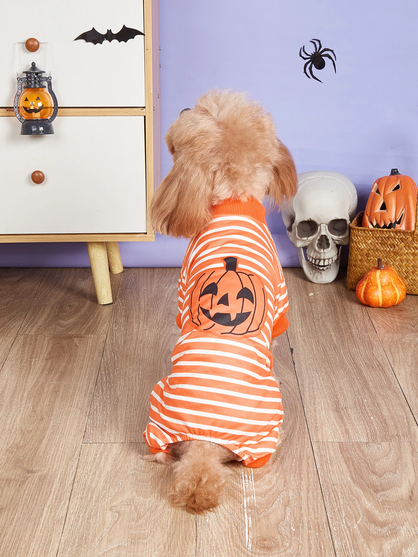 Pet Dog Pumpkin Jumpsuit Costume for Halloween Dress Up Party, Pet Carnival, Fun Party Pumpkin Pajama Pet Clothes Apparel for Pu