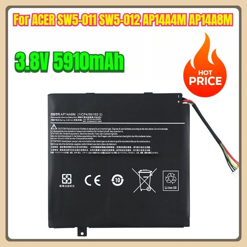 

Аккумуляторы для ноутбуков 3,8 В, 5910 мАч для ACER SW5-011 SW5-012 AP14A4M AP14A8M
