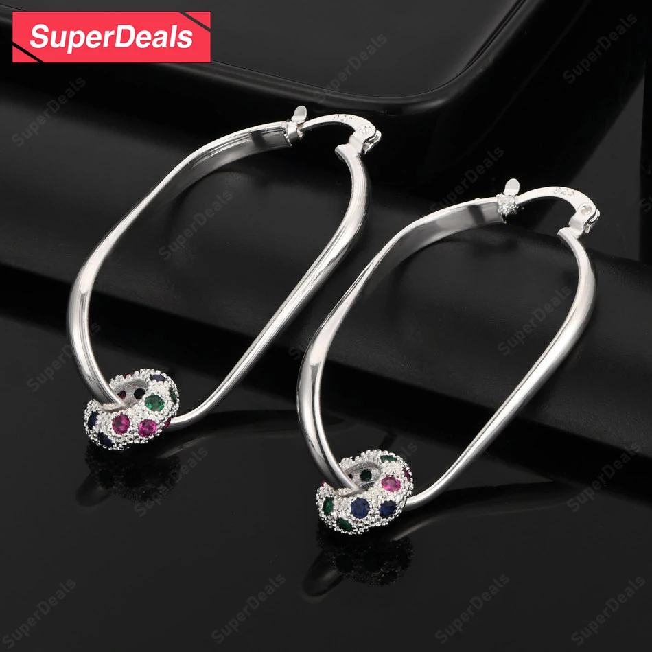

SuperDeals 925 Sterling Silver Round Colored AAA Zircon Hoop Earrings For Women Party Engagement Wedding Fashion Charm Jewelry