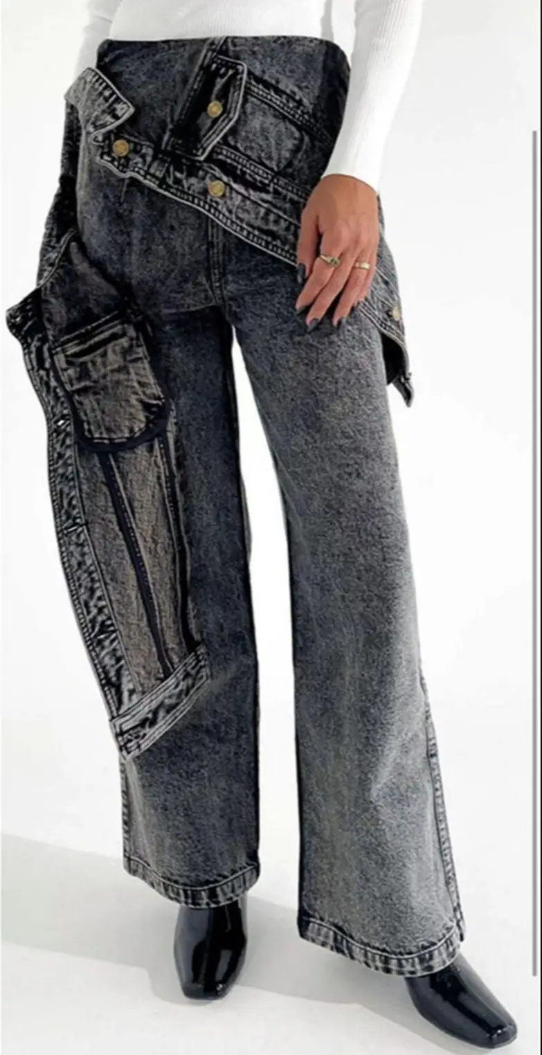 Jeans per donna pantaloni Casual a vita alta pantaloni dritti in Denim tinta unita 2023 autunno donna nuovo Y4166