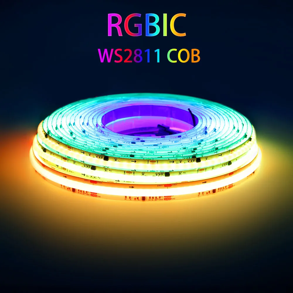 WS2811 RGBIC COB LED Strip 576 720leds/m Light Addressable SPI Dream Color Flexible WS2812B FCOB Ribbon Tape RA90 DC12V/24V