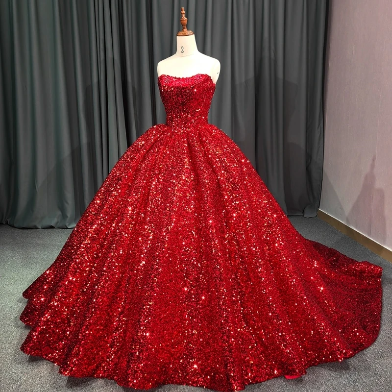 

Red Shiny Ball Gown Quinceanera Dresses Gala Lace Up Off Shoulder Shiny Sequined Party Birthday Sweet 16 Dress Vestidos de 15