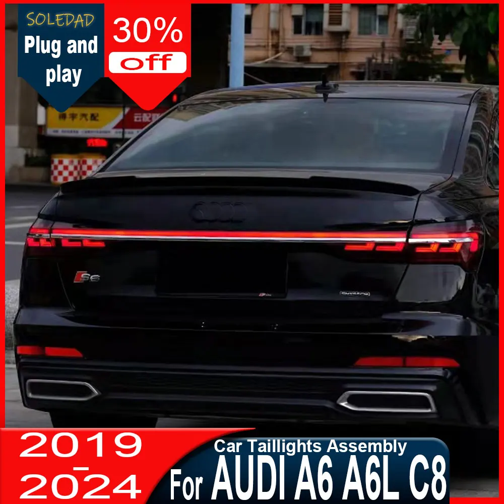 Car Tail Lights For Audi A6 A6L S6 C8 2019-2024 Through Brake Reverse Dynamic Turn Signal Light Rear Lamp Assembly - view 2