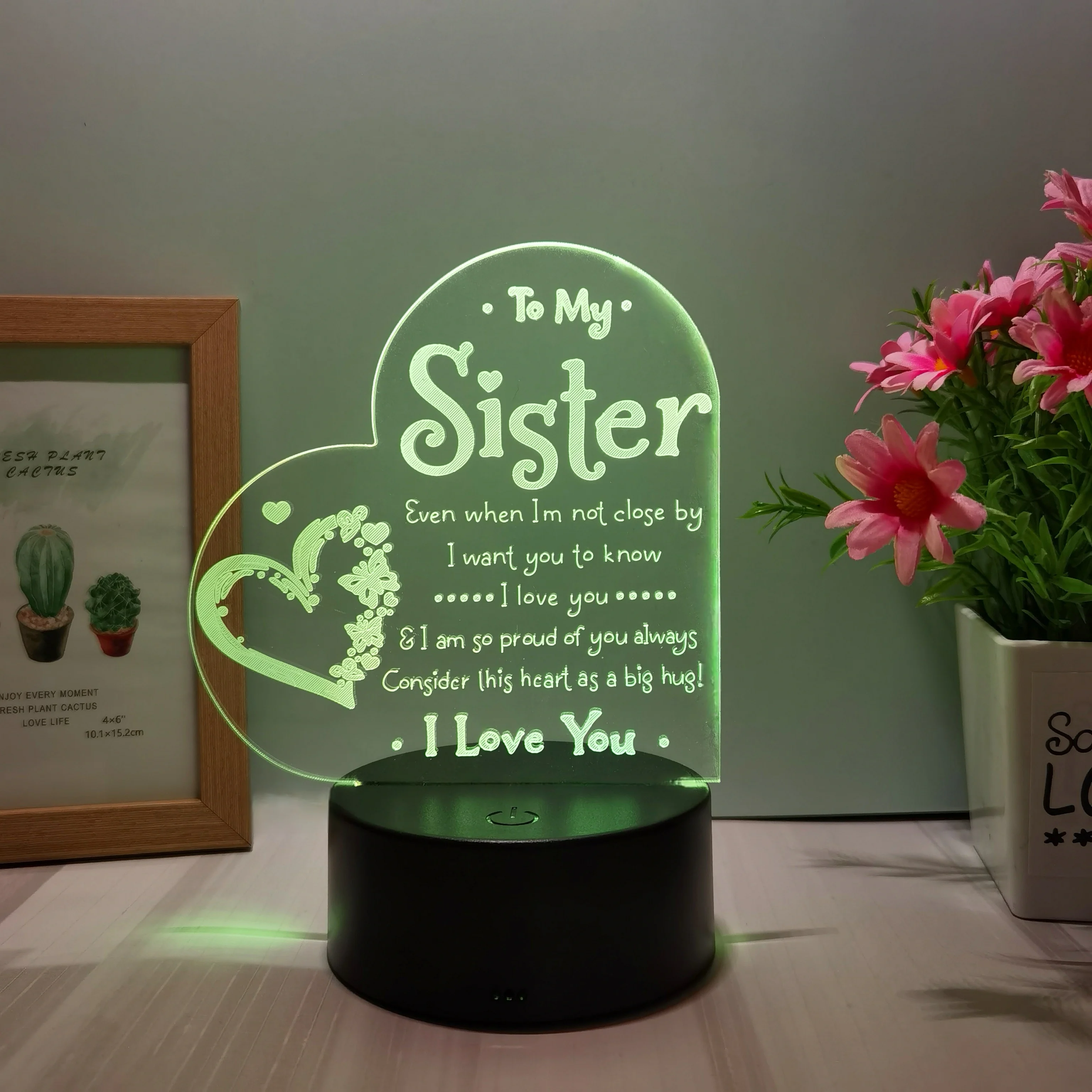 USB Nightlight com Luz Decorativa, Presente para Irmã, Atmosfera Festiva, Luz de Mesa para Quarto, USB, 1PC