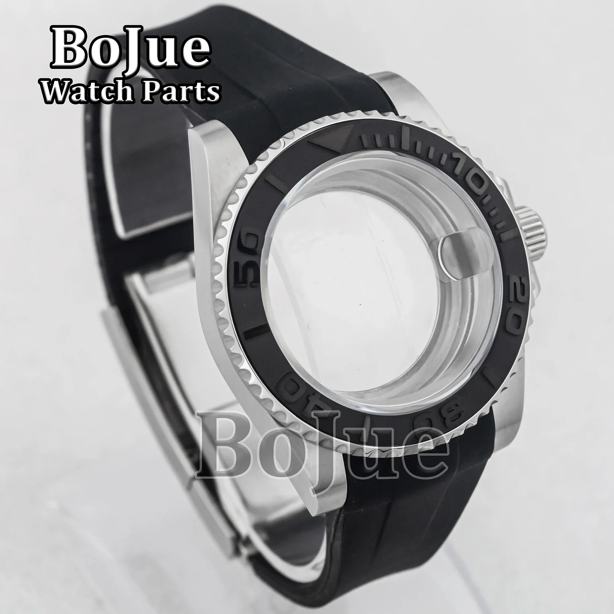 

40mm Men Watch Case Rubber Strap Bracelet Wristband Sapphire Glass For Seiko Nh34 Nh35 Nh36 Movement Dial MOD Yacht-Master Case