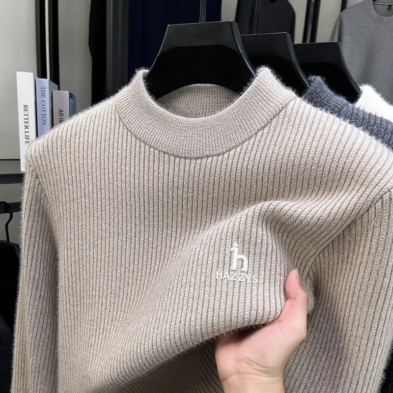 Sweater Rajut Pria Kasual Hangat Motif Bordir Kerah Bulat Gaya Mewah Ringan Musim Gugur dan Musim Dingin 2025