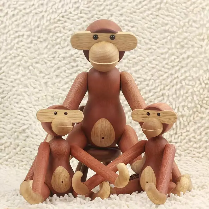 Home Decor Wooden Monkey Ornaments Nordic Solid Wood Home Decor Living Room Creative Puppets Modern Minimalist Wooden Crafts