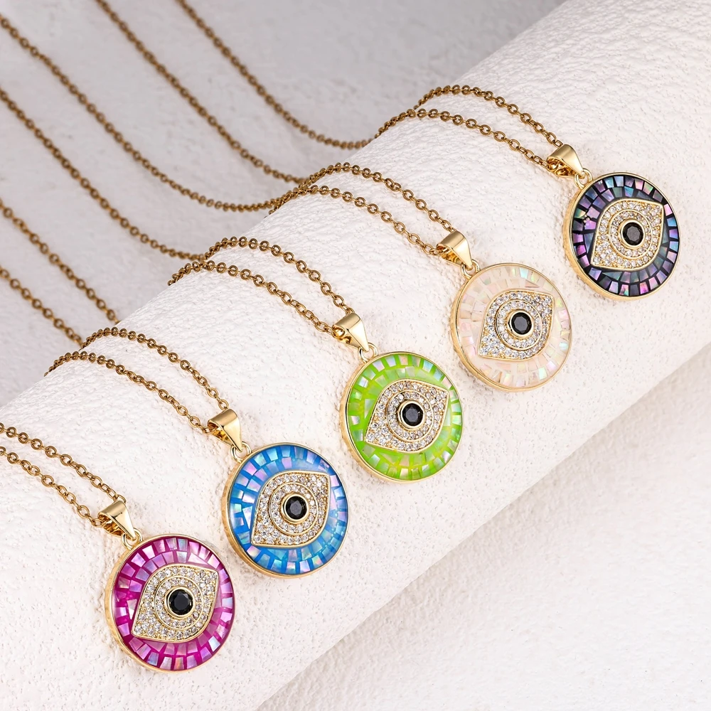 Juya Handmade 18K Gold Plated Opal Shell Decorations Greek Evil Eye Charms For DIY Luxury Women Men Turkish Jewelry Making view 2