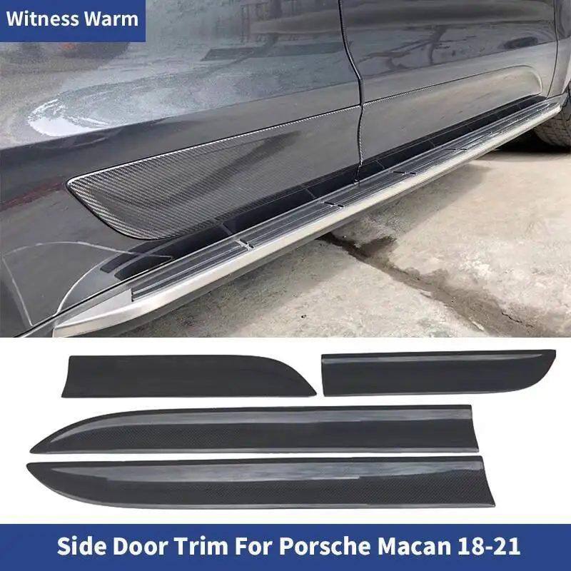 Protecteur de porte latérale de voiture pour Porsche Macan, garniture de panneau de porte en fibre de carbone, jupes de carrosserie, accessoires de voiture, 2019-2021