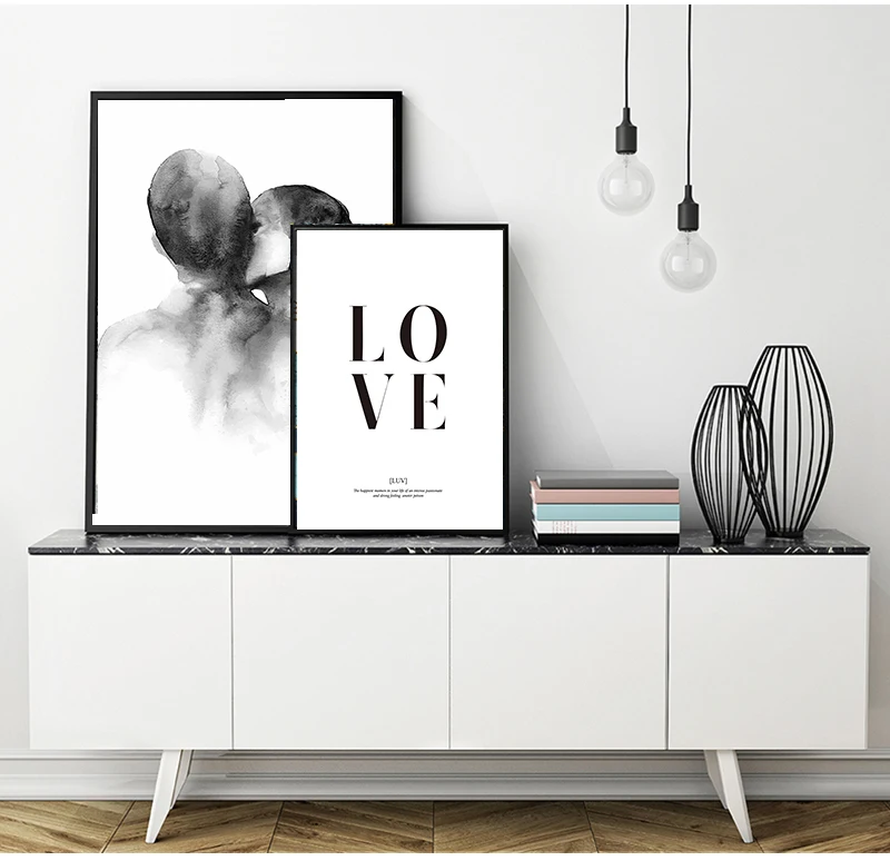 Canvas Painting Wall Pictures For Living Room Decor Nordic Vintage Poster Banana Leaf Plant Kiss Abstract line Wall Art Print