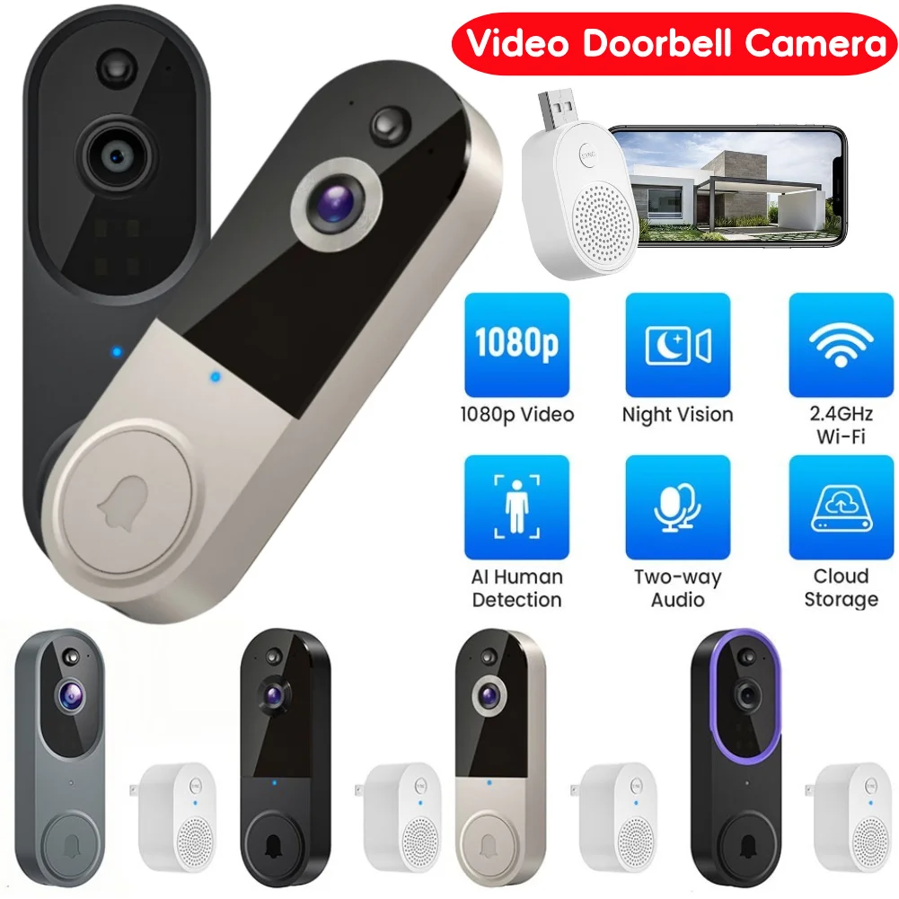 1080P Video Doorbell WiFi Wireless Outdoor Door Bell Camera 2 Million Pixels 2-Way Video Door Phone with Camera Motion Detection